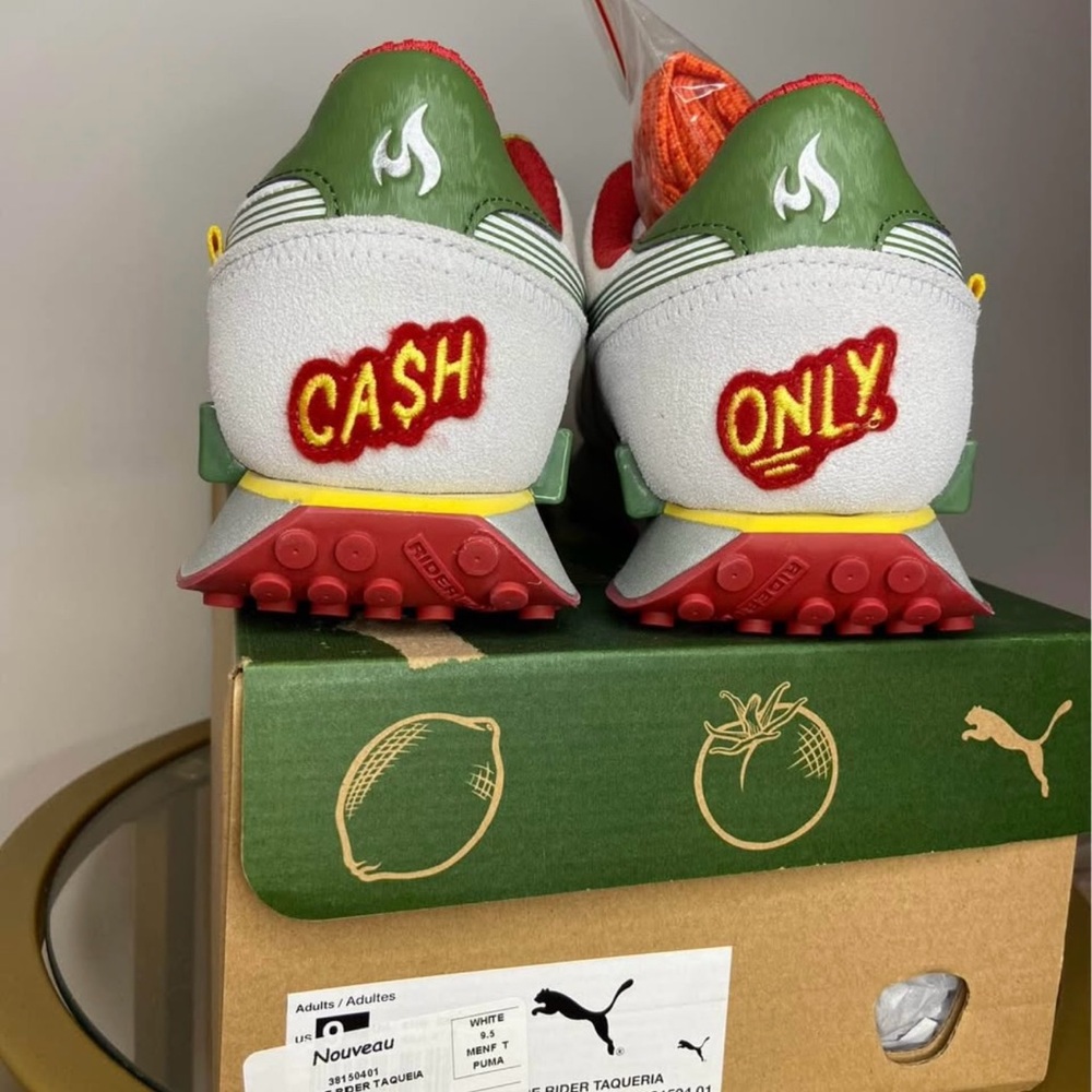 Puma Green and White Sneakers with Red Highlights